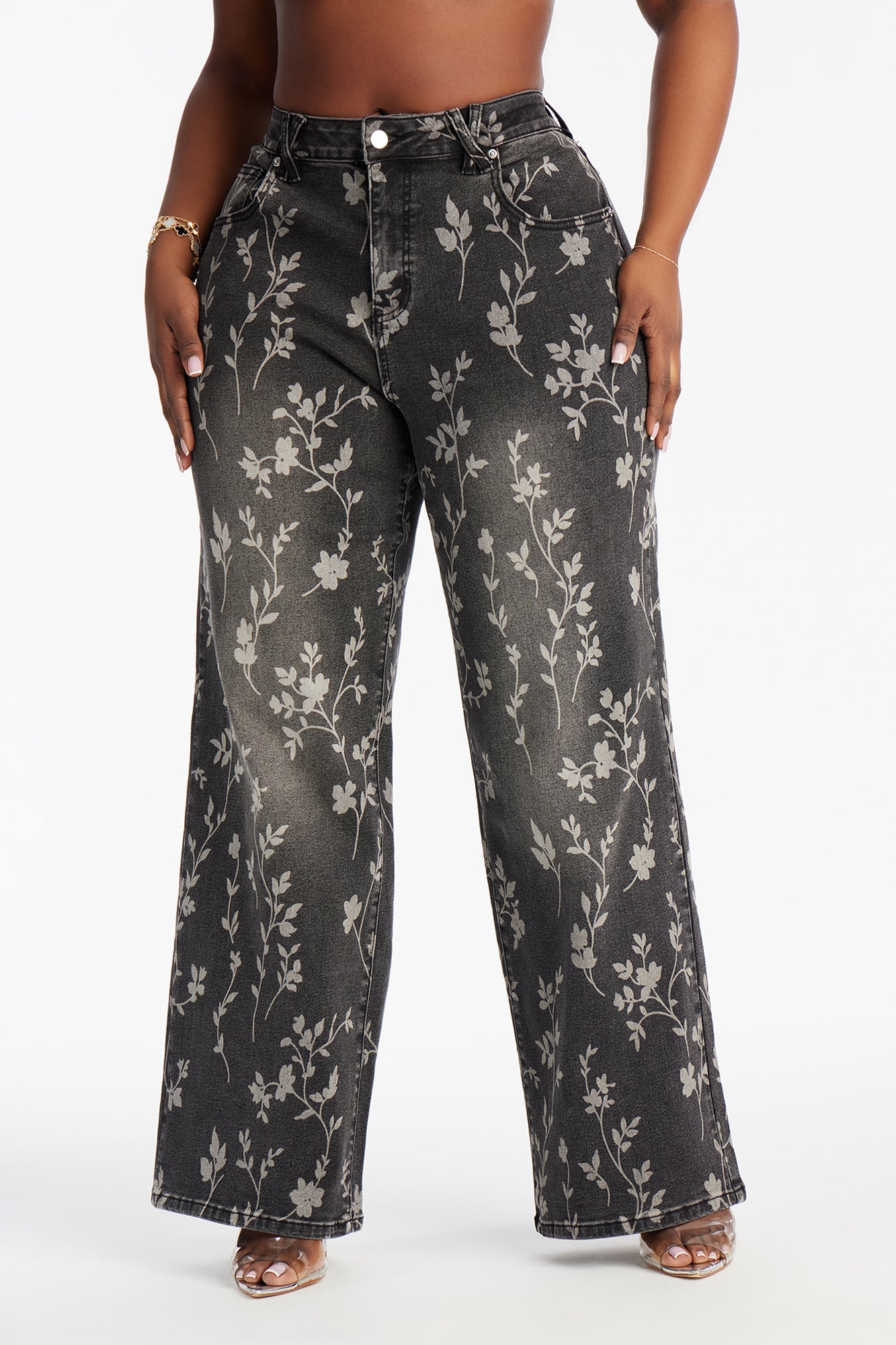Where Flowers Bloom Stretch Jeans - Grey