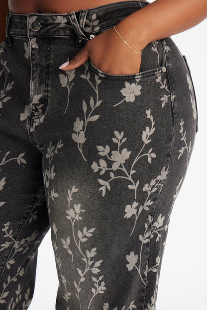 Where Flowers Bloom Stretch Jeans - Grey