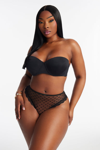 Asher Mesh Hearts Thong Panty - Black