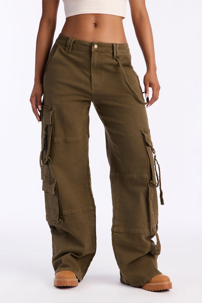 Desi Mineral Wash Cargo Pant - Military Green