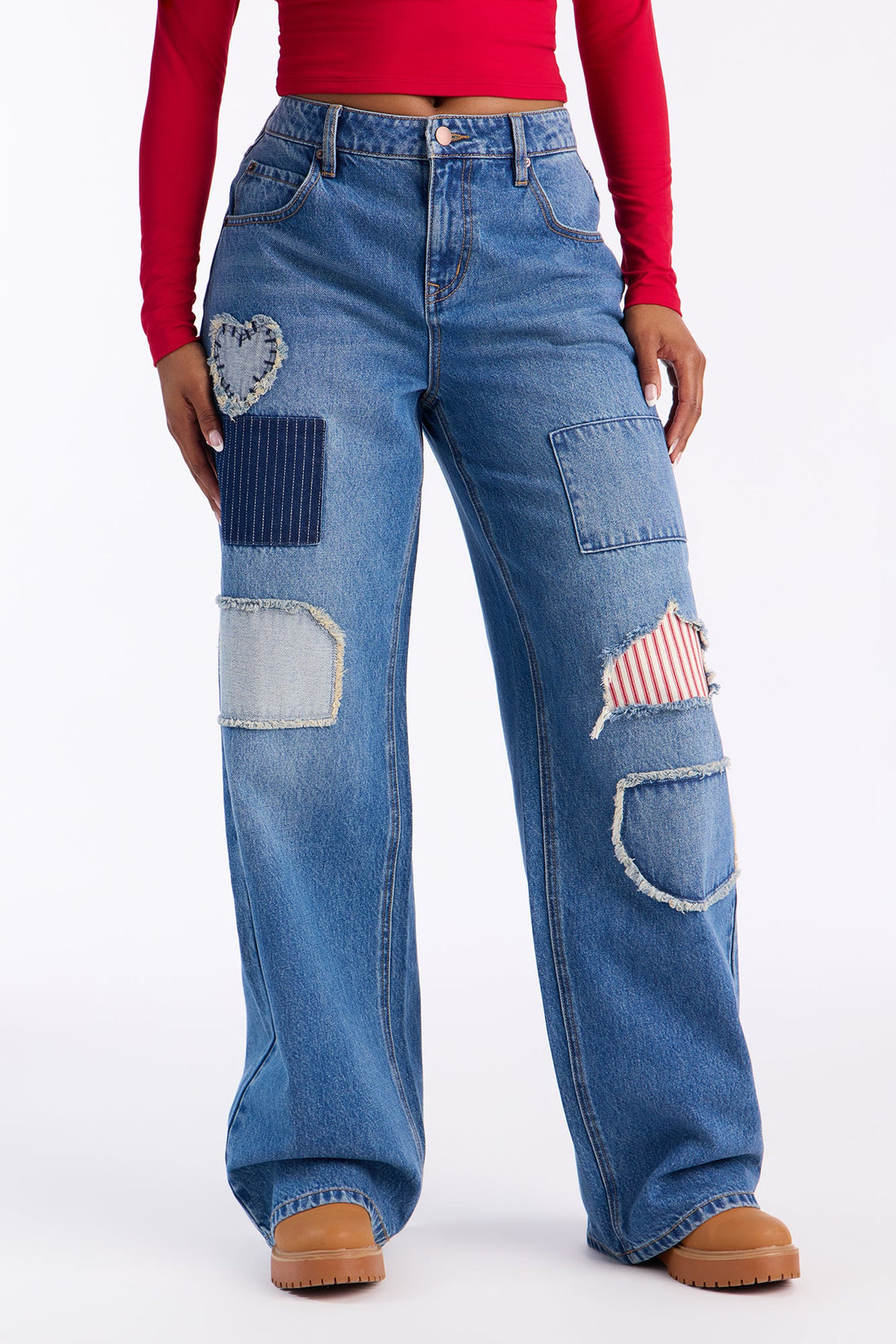 Craft Queen Wide Leg Patchwork Jeans - Dark Wash