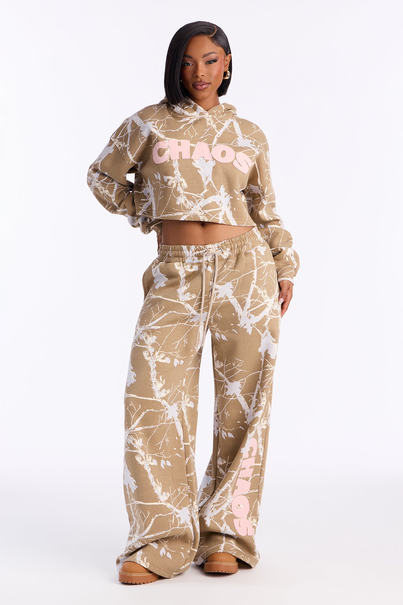 Chaos Camo Fleece Pant Set - Taupe
