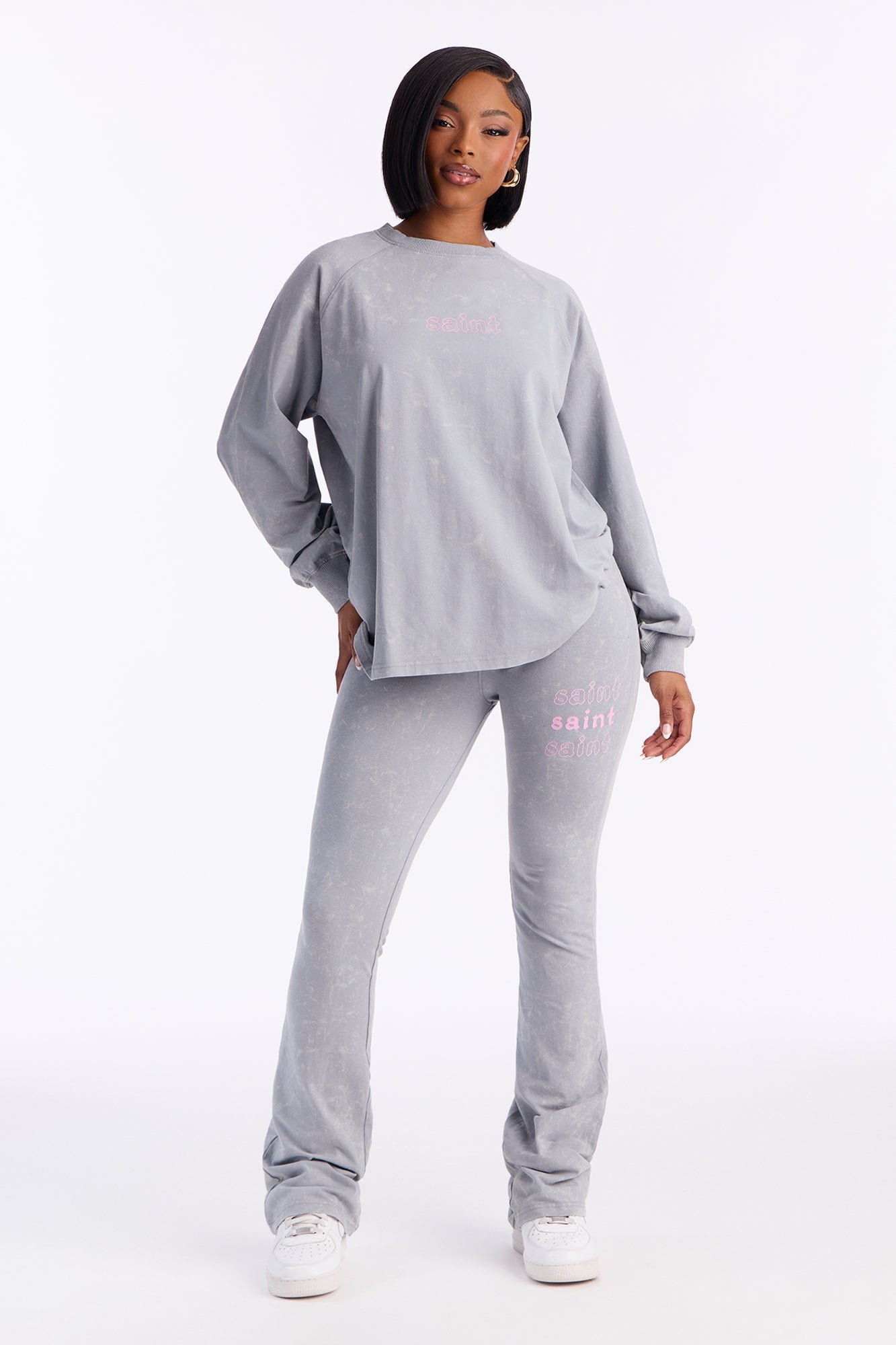 Forever A Saint Flare Leg Pant Set - Grey