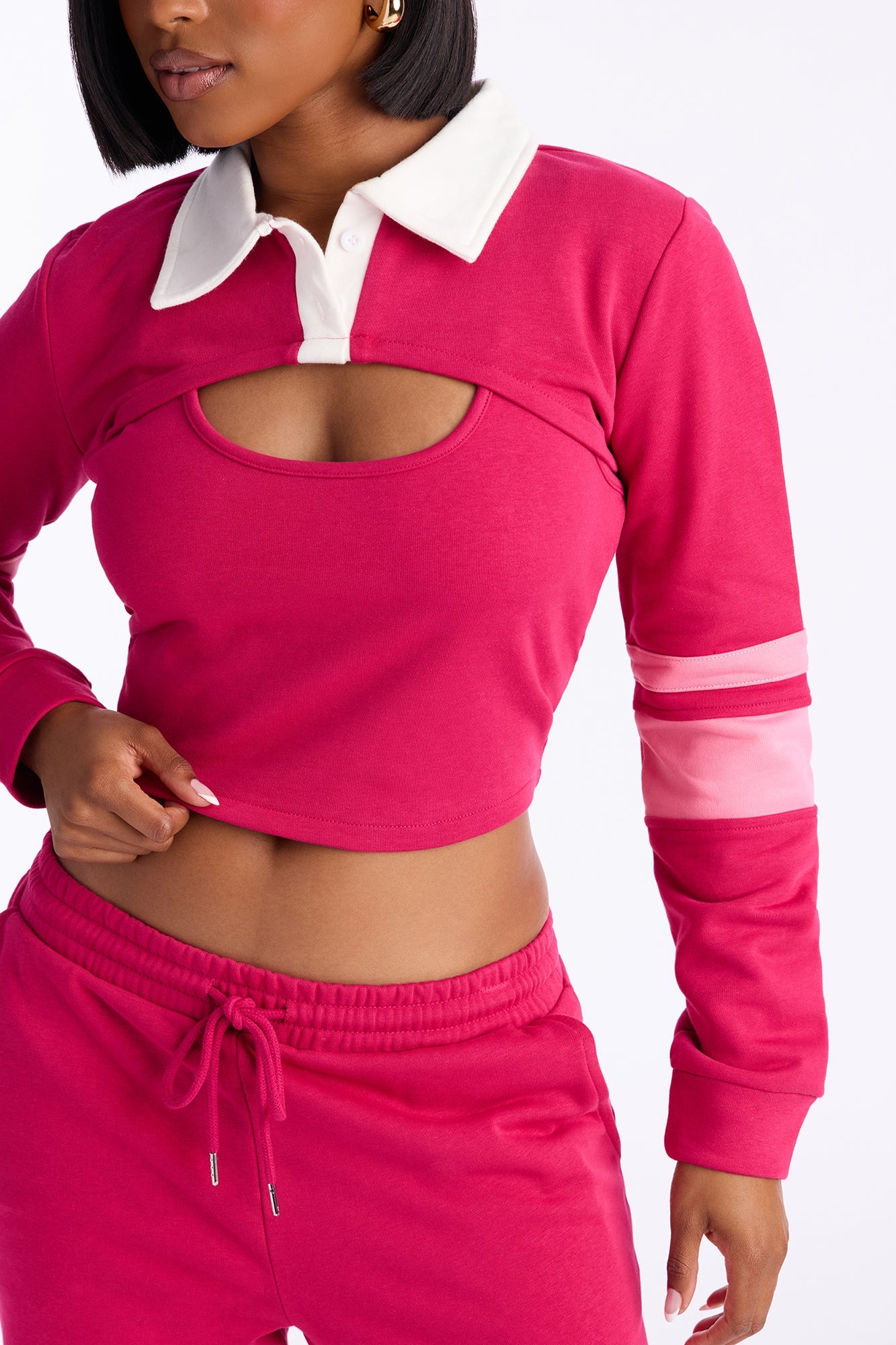Academia Polo 3 Piece Sweatsuit Set - Raspberry