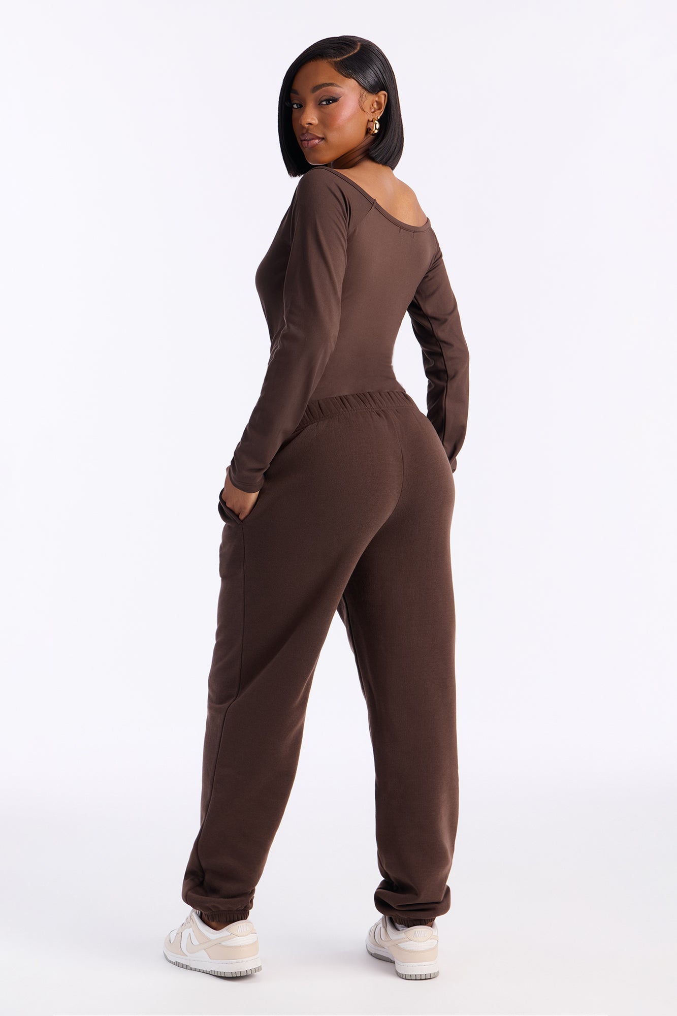 Jasmine Bodysuit Jogger Set - Chocolate