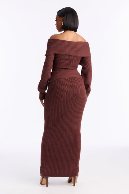 Nevea Sweater Fold Over Maxi Skirt Set - Chocolate
