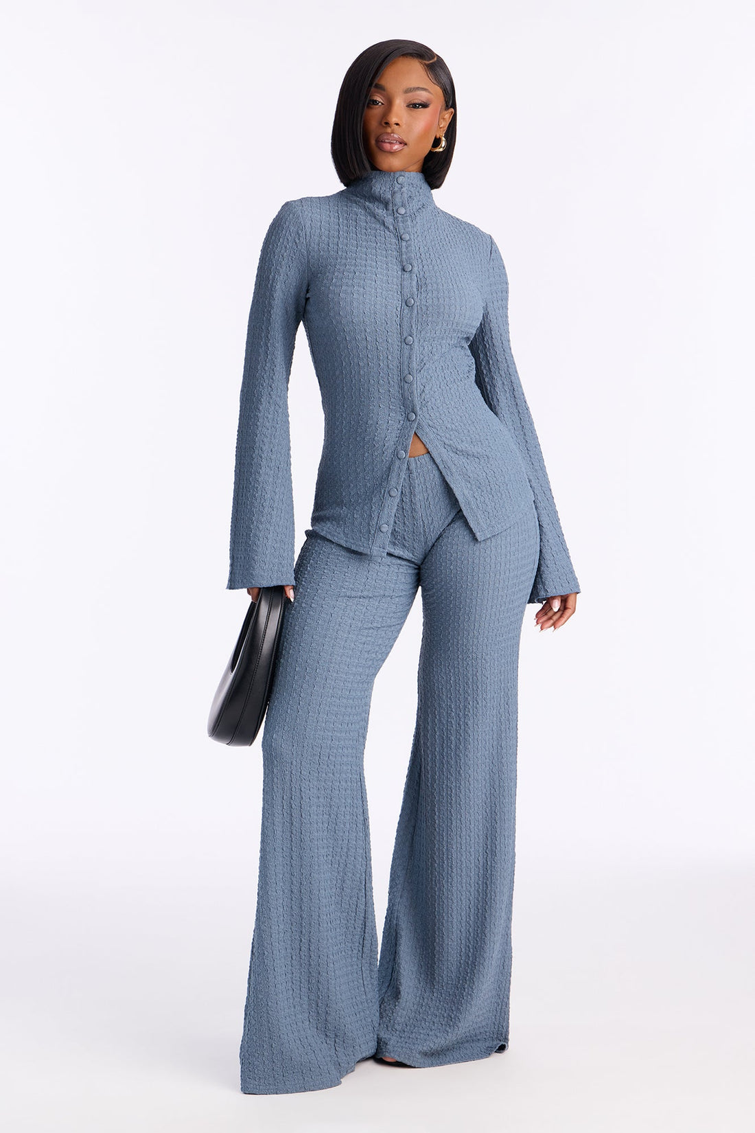 Tall Solene Textured Pant Set - Slate Blue