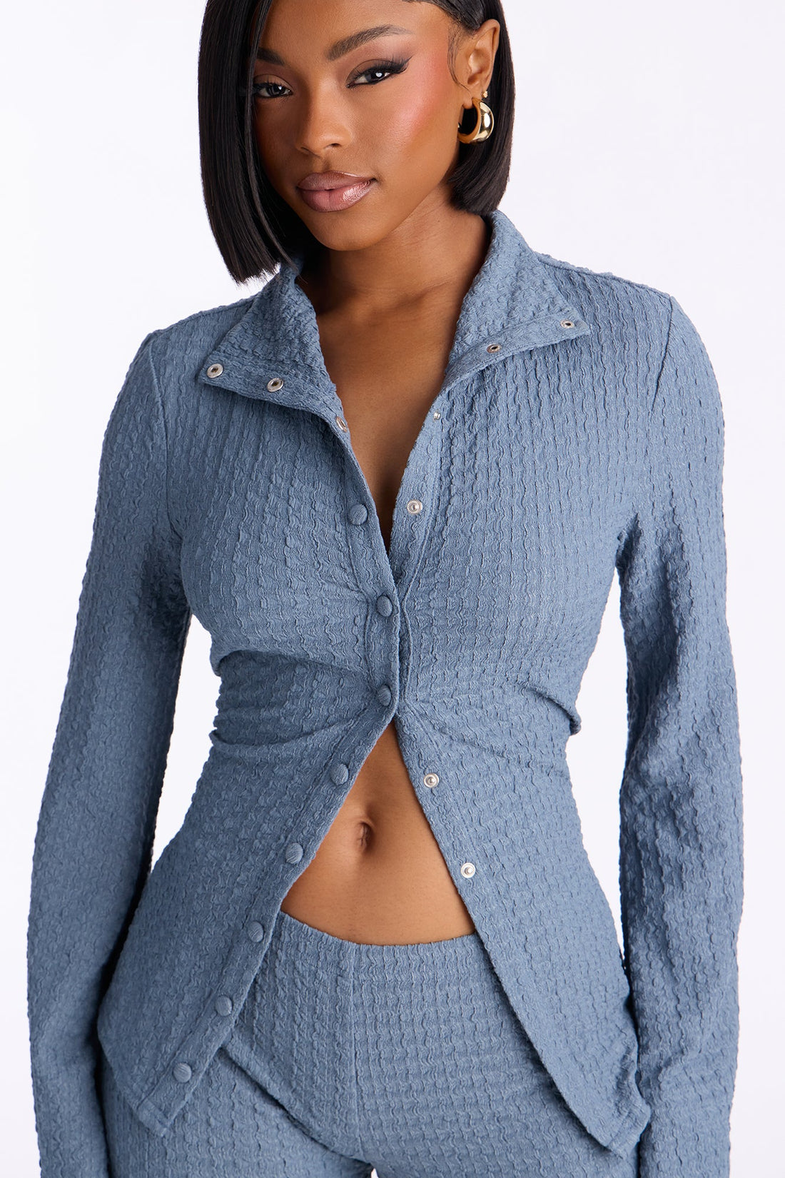 Tall Solene Textured Pant Set - Slate Blue