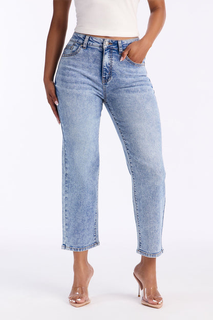 Eliza Cropped Straight Leg Jeans - Medium Wash