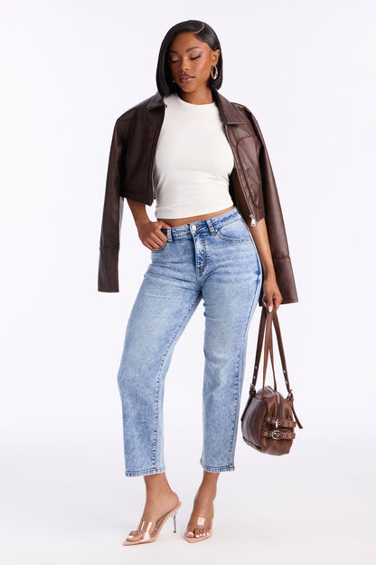 Eliza Cropped Straight Leg Jeans - Medium Wash