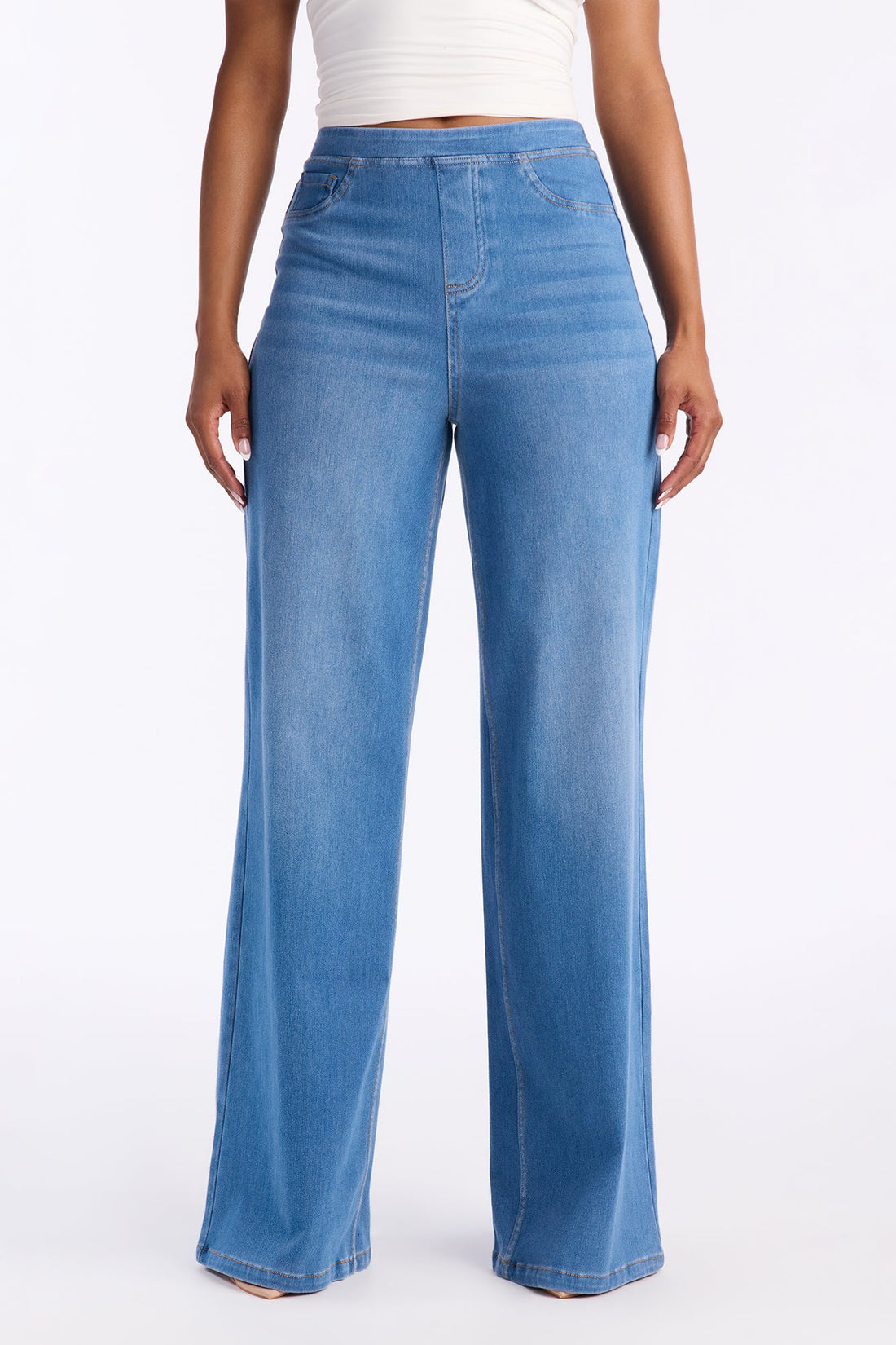 Amber Knit Wide Leg Pant 33″ - Medium Wash
