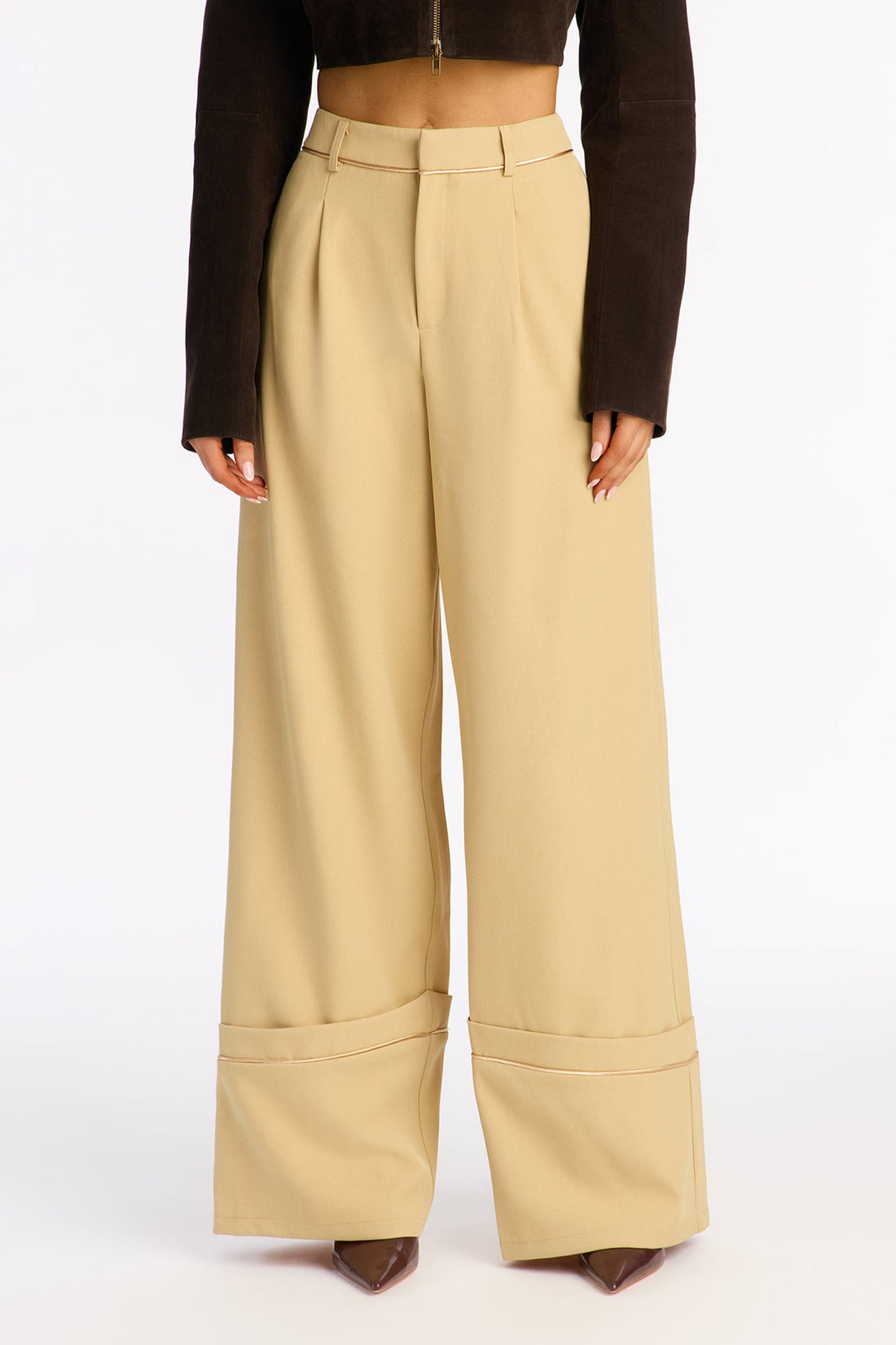 Molly Wide Leg Cuffed Trouser Pant 32″ - Mustard