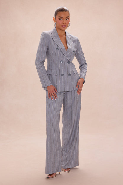 Odessa Embellished Blazer Pant Set - Grey