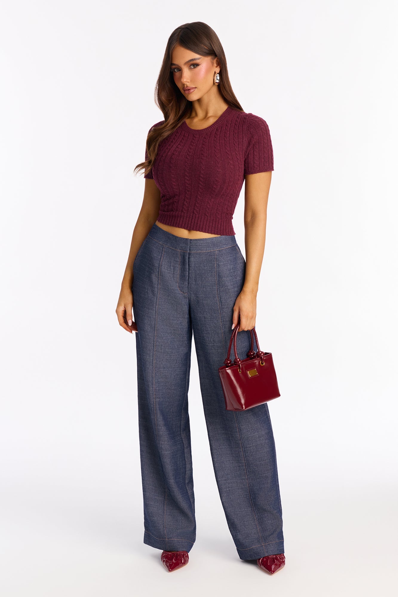 Mid Rise Hustle Wide Leg Chambray Pant 33″ - Dark Wash
