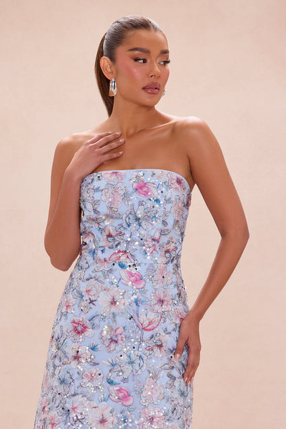 Mariah Floral Embroidered Mini Dress - Blue/combo
