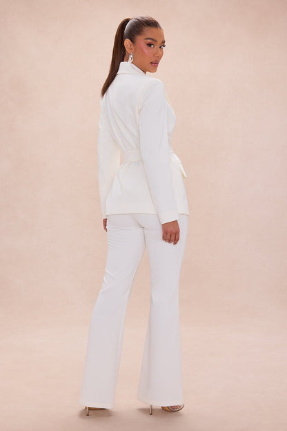 Raeline Tie Waist Blazer Pant Set - Cream