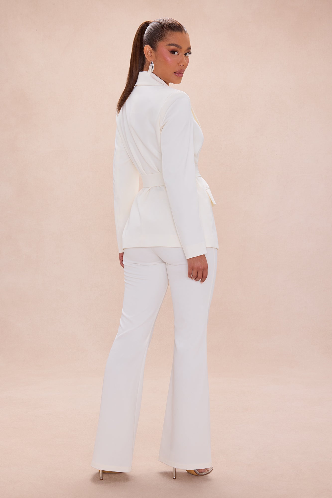 Raeline Tie Waist Blazer Pant Set - Cream