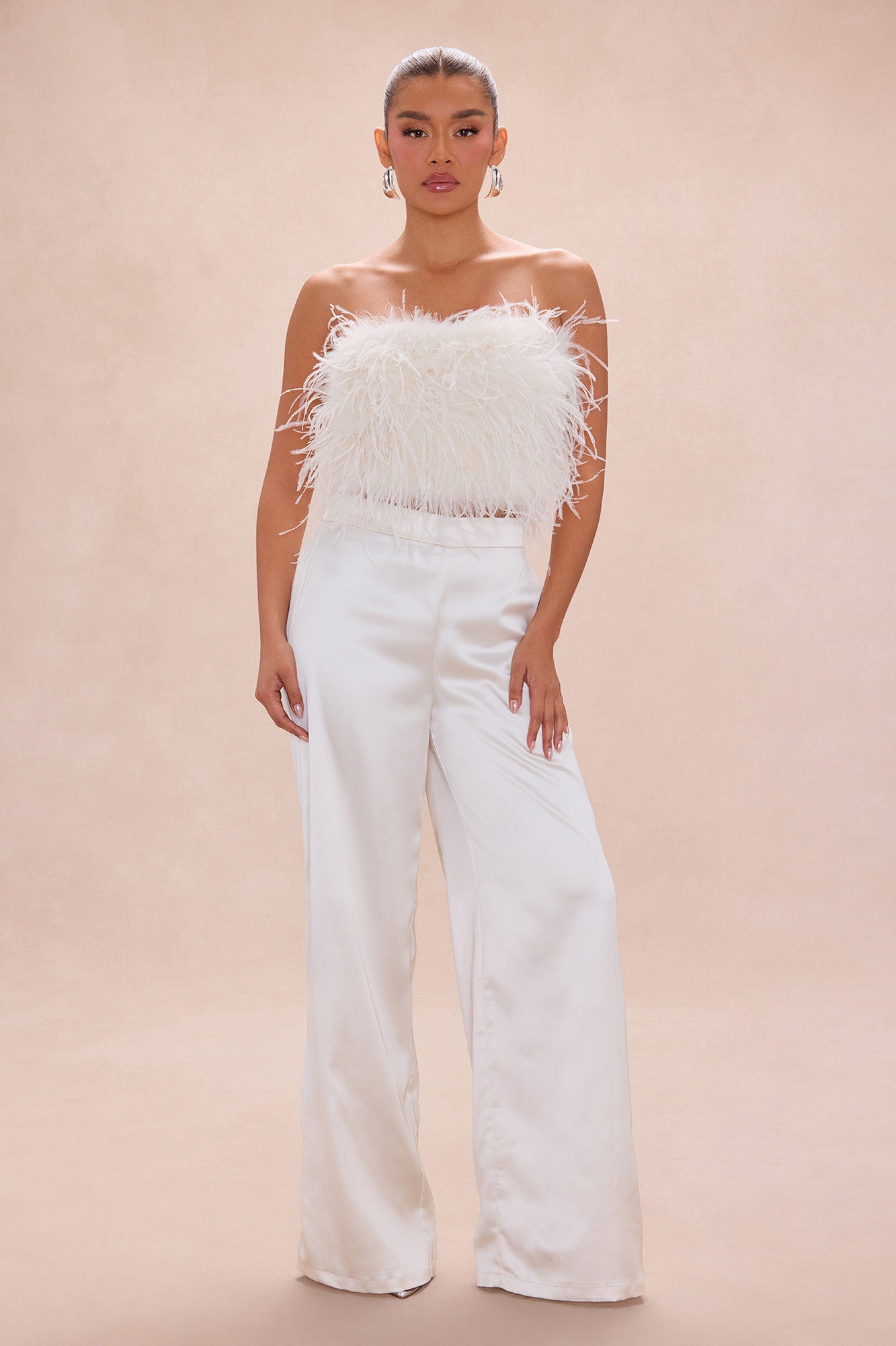 Champagne Glow Feathered Pant Set - Champagne