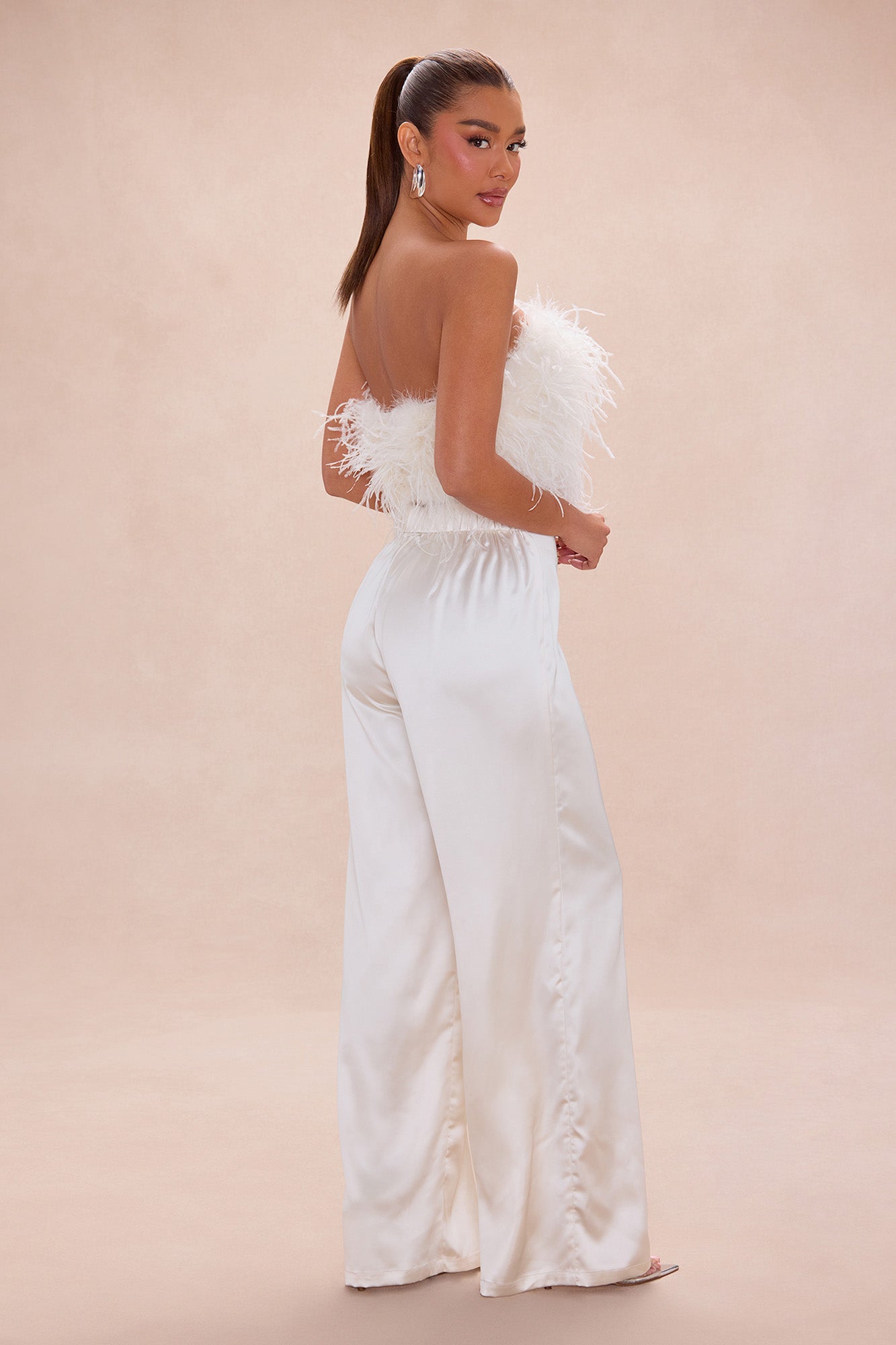 Champagne Glow Feathered Pant Set - Champagne