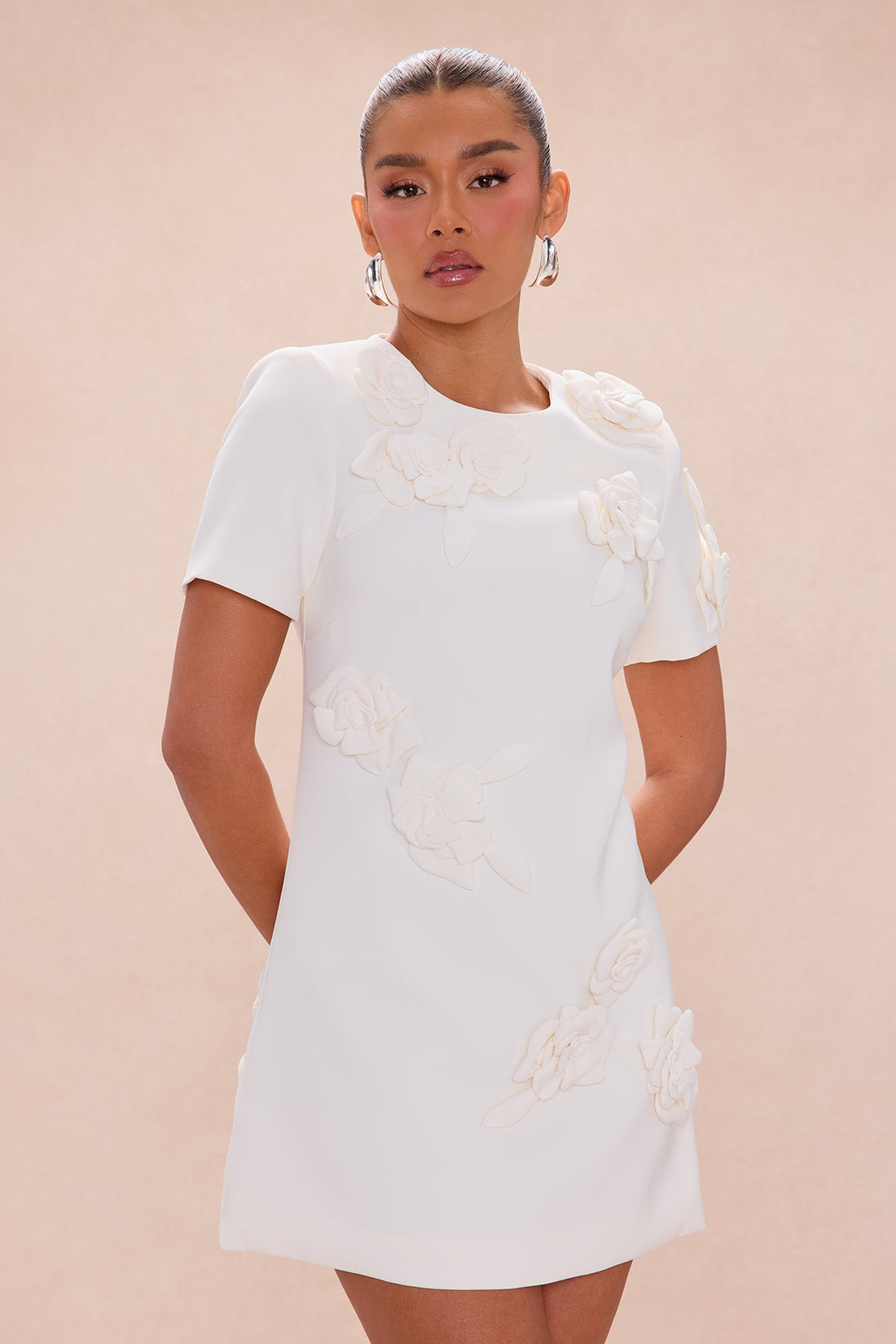 Amaya Floral Applique Mini Dress - Cream