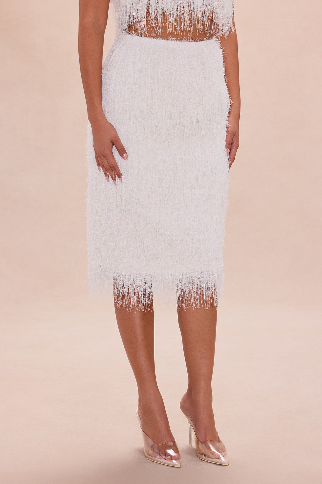 Amberlyn Shaggy Midi Skirt - Cream