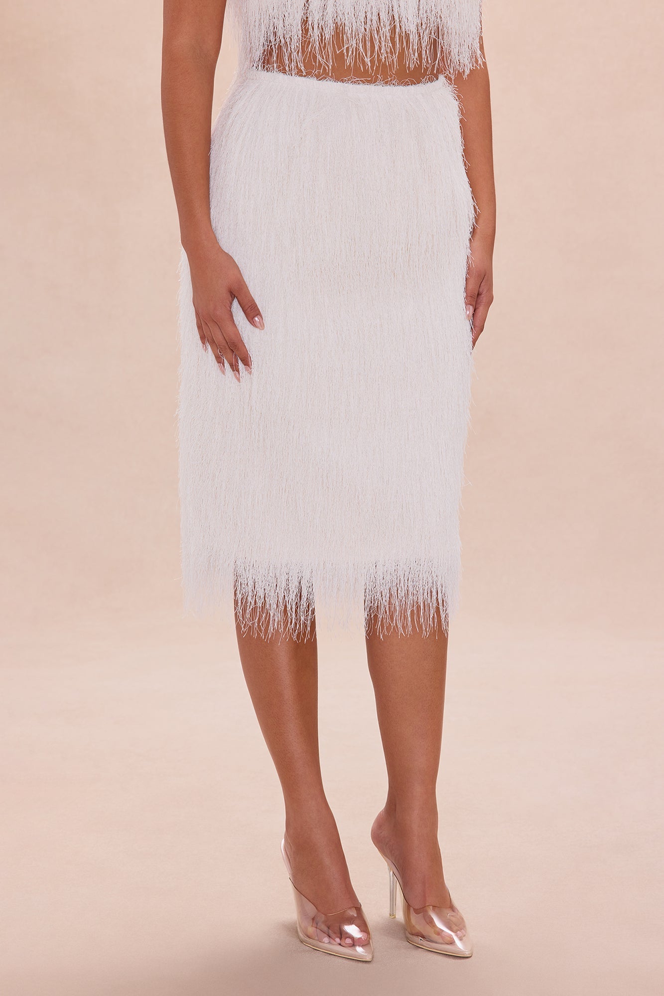 Amberlyn Shaggy Midi Skirt - Cream