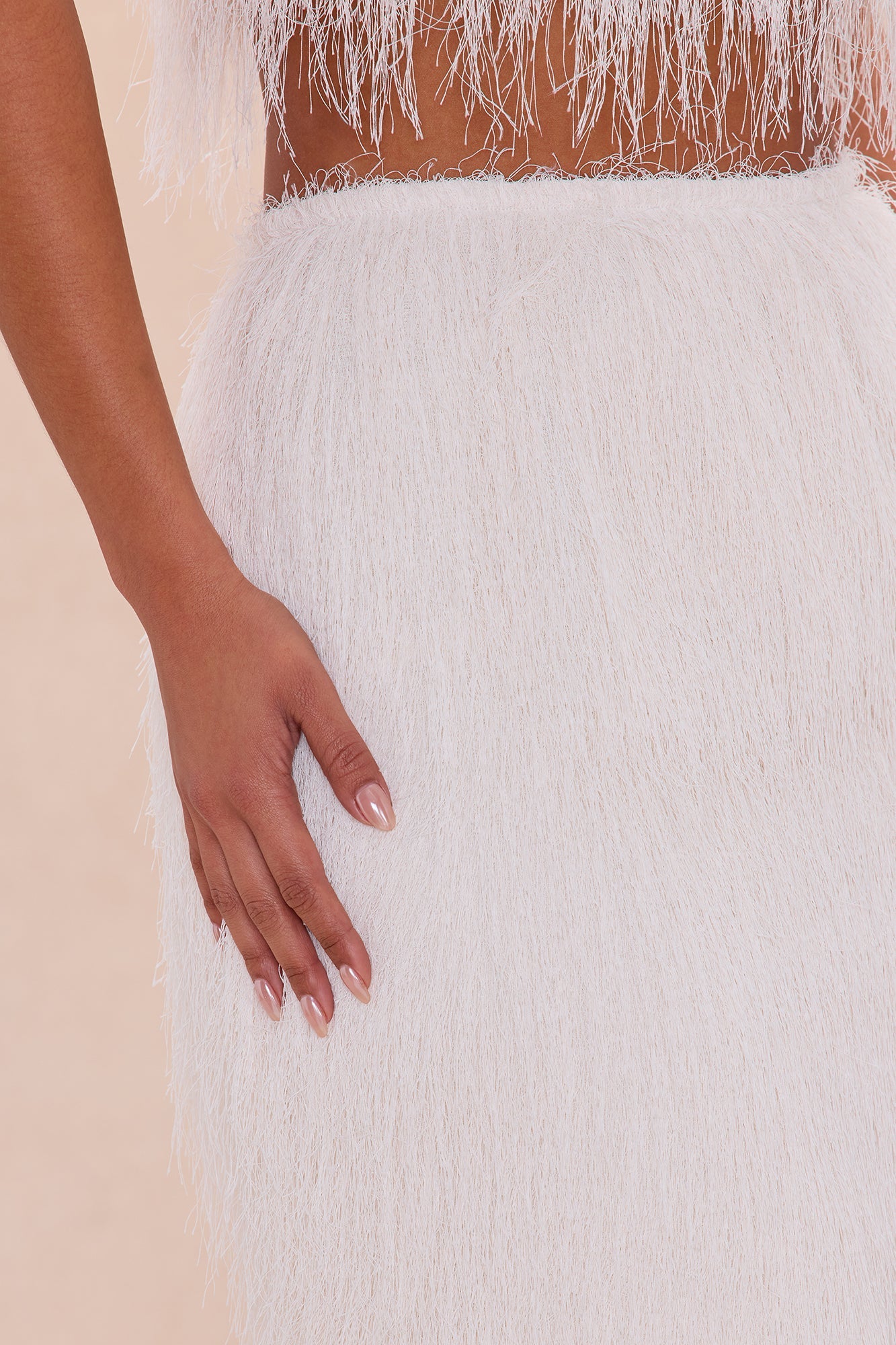 Amberlyn Shaggy Midi Skirt - Cream