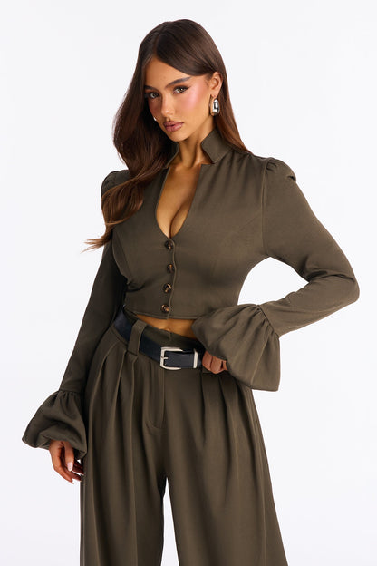 Sharp And Chic Balloon Pant Set - Olive