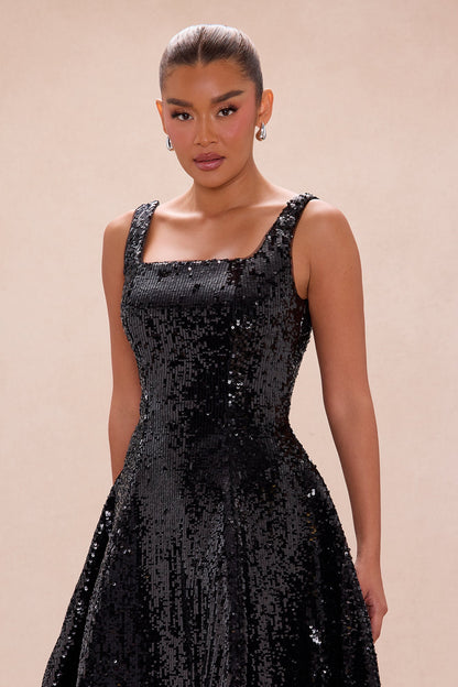 Catherine A line Sequin Midi Dress - Black