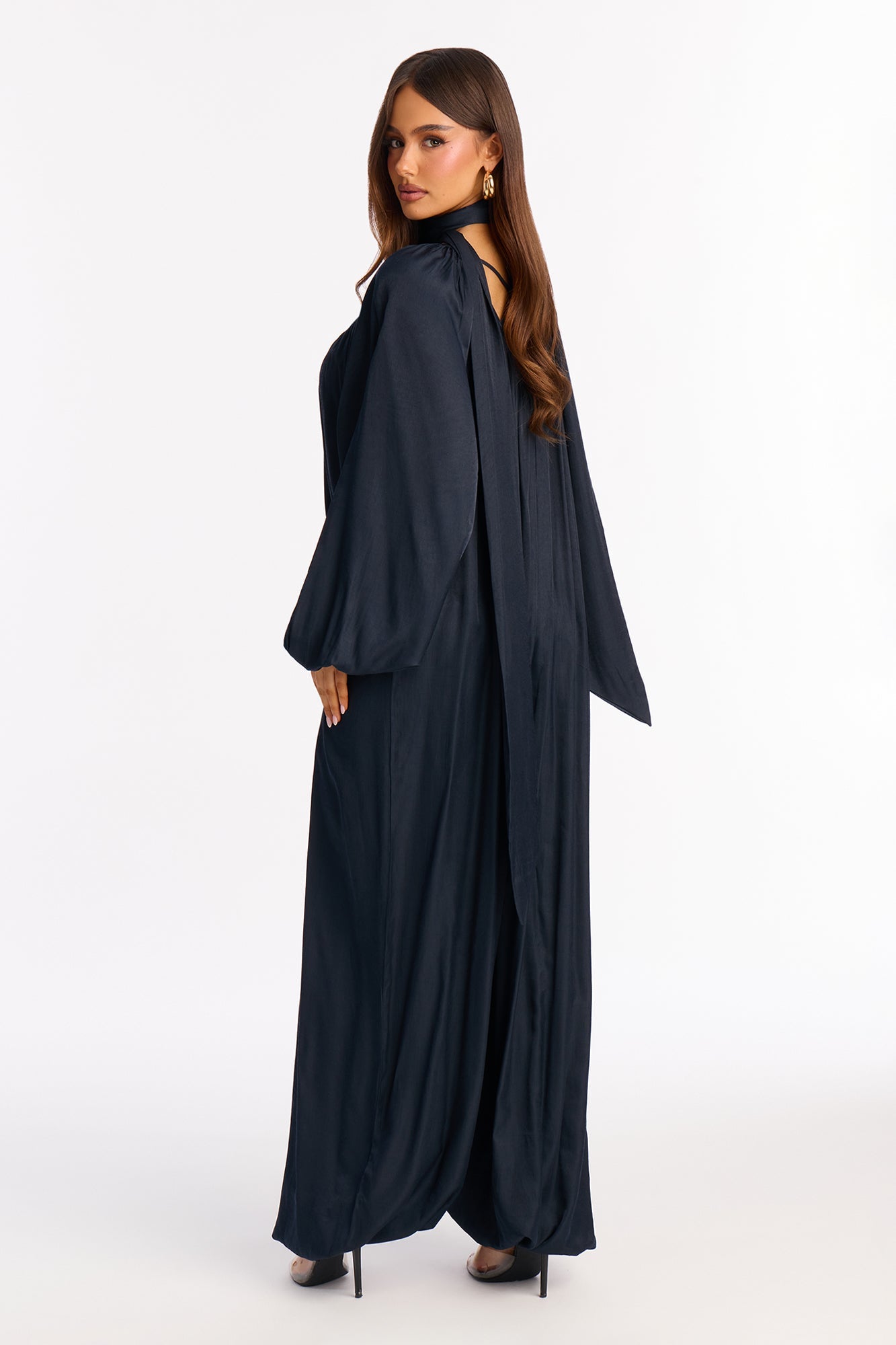 Satin Sips Balloon Wide Leg Jumpsuit - Navy