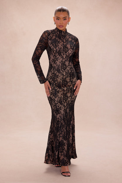 Thea Backless Lace Maxi Dress - Black