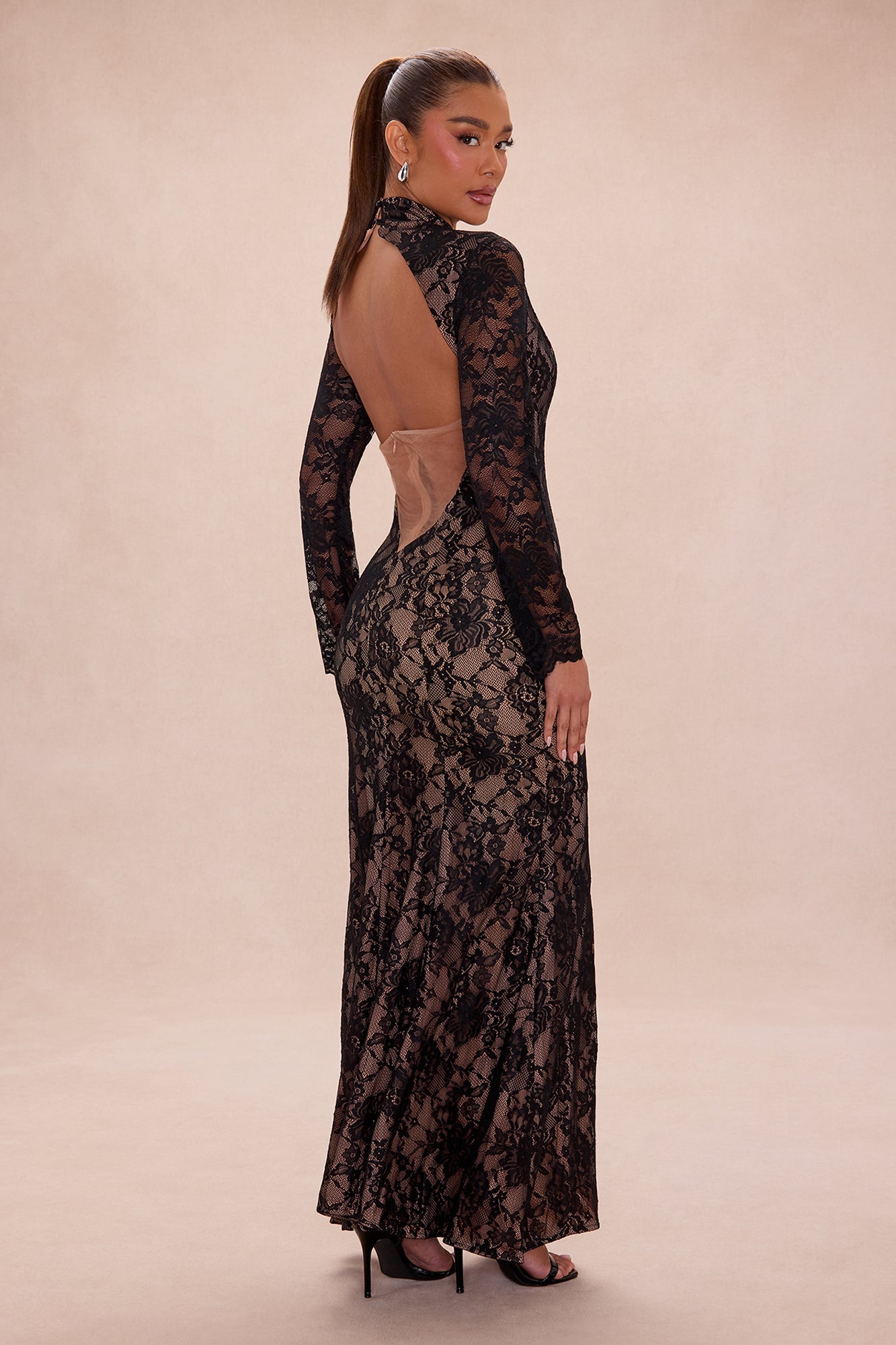 Thea Backless Lace Maxi Dress - Black