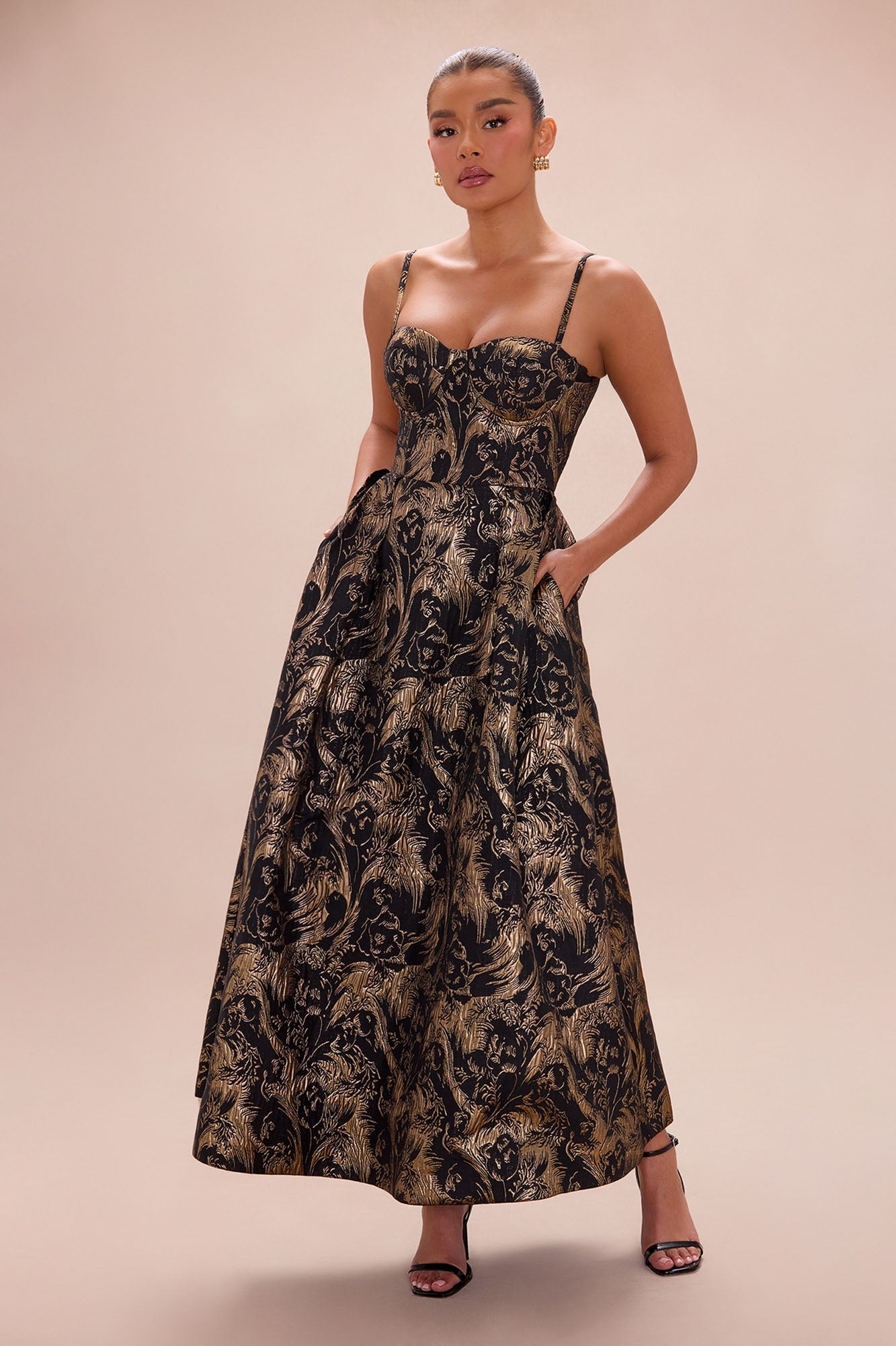 Jamie Jacquard Maxi Dress - Black/Gold