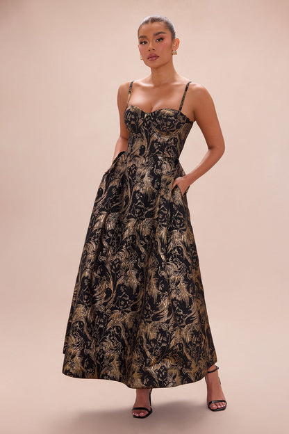Jamie Jacquard Maxi Dress - Black/Gold