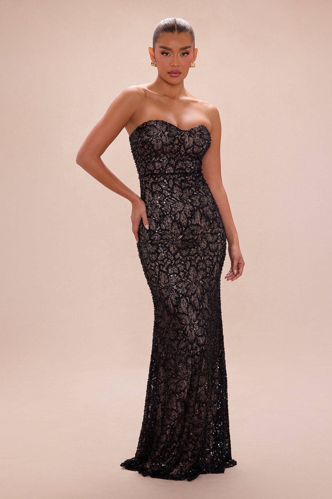 Alanna Beaded Lace Maxi Dress - Black
