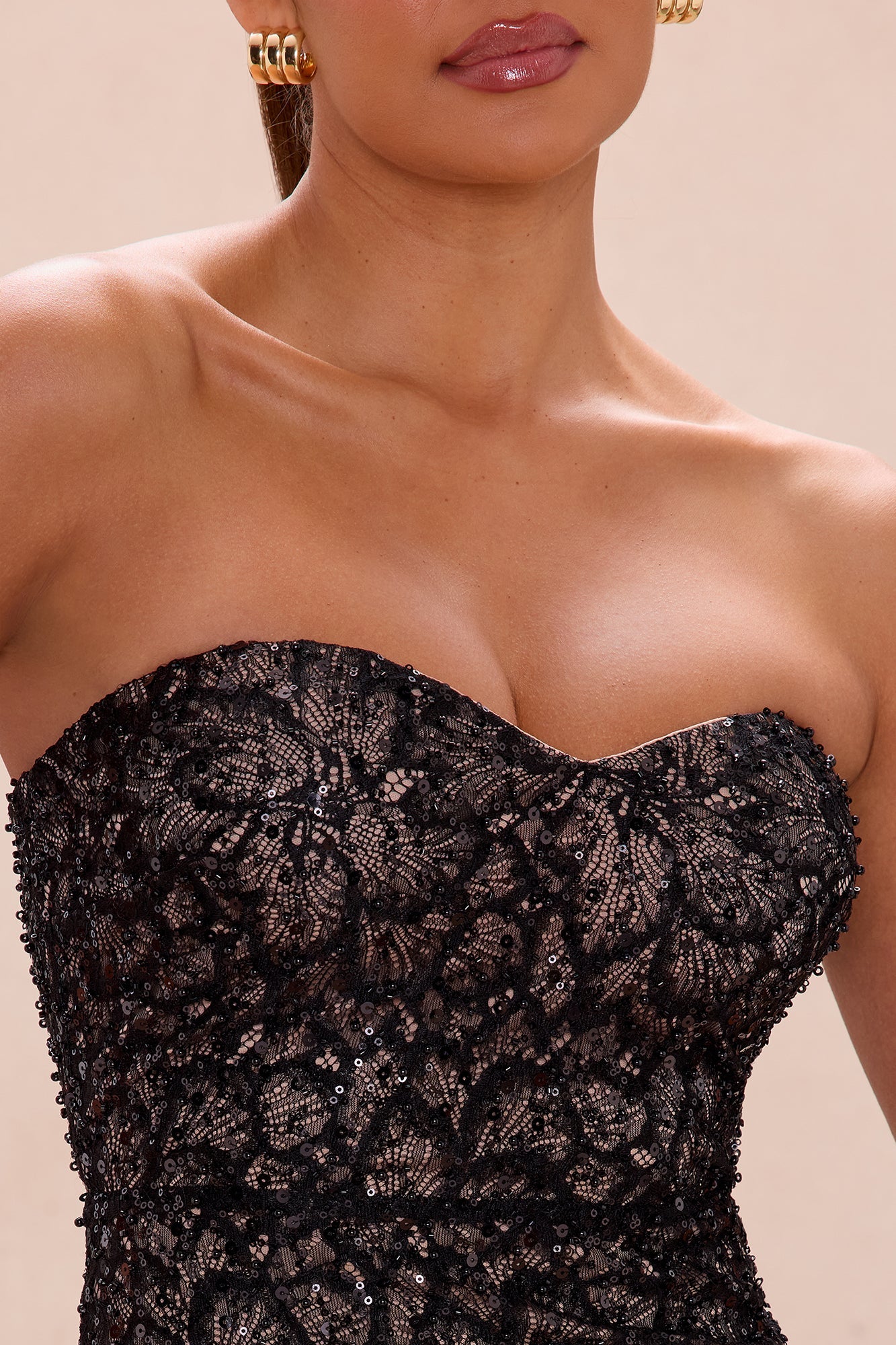 Alanna Beaded Lace Maxi Dress - Black