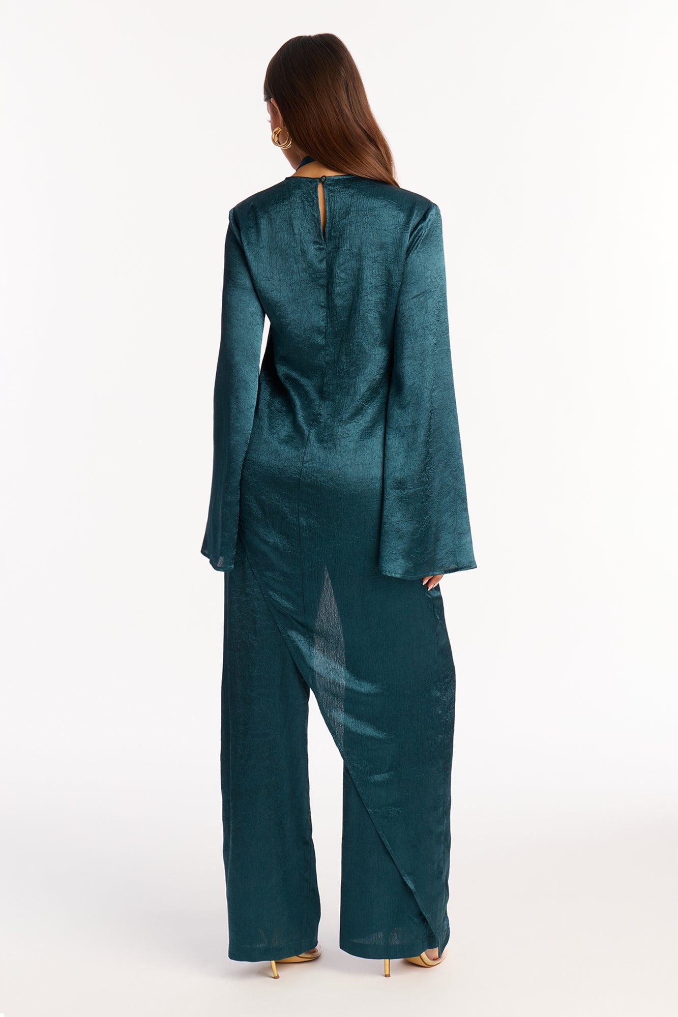 Clara Asymmetrical Satin Pant Set - Teal