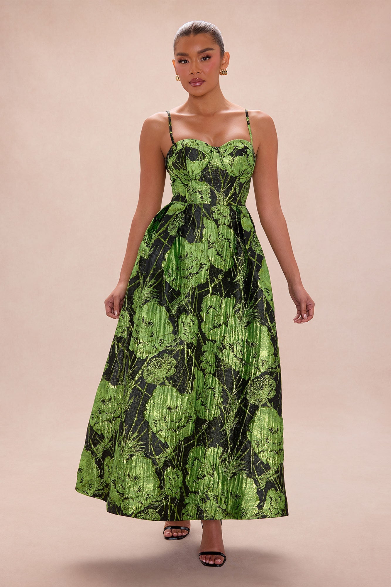 Jaqueline Jacquard Maxi Dress - Black/Green