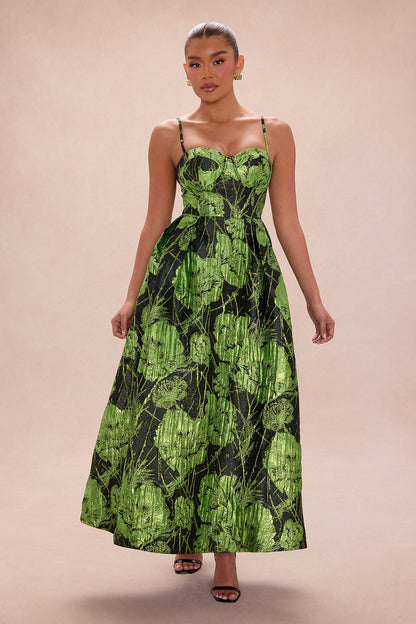 Jaqueline Jacquard Maxi Dress - Black/Green