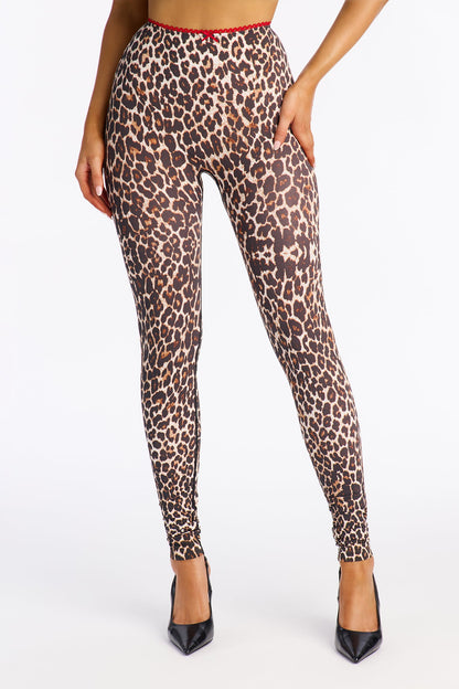 Asya Midrise Contrast Trim Leopard Legging - Leopard