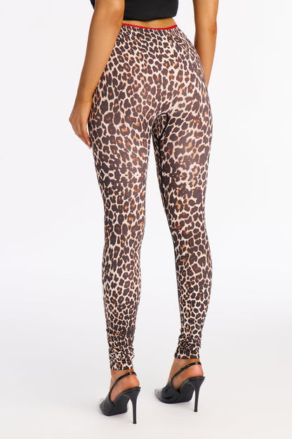Asya Midrise Contrast Trim Leopard Legging - Leopard