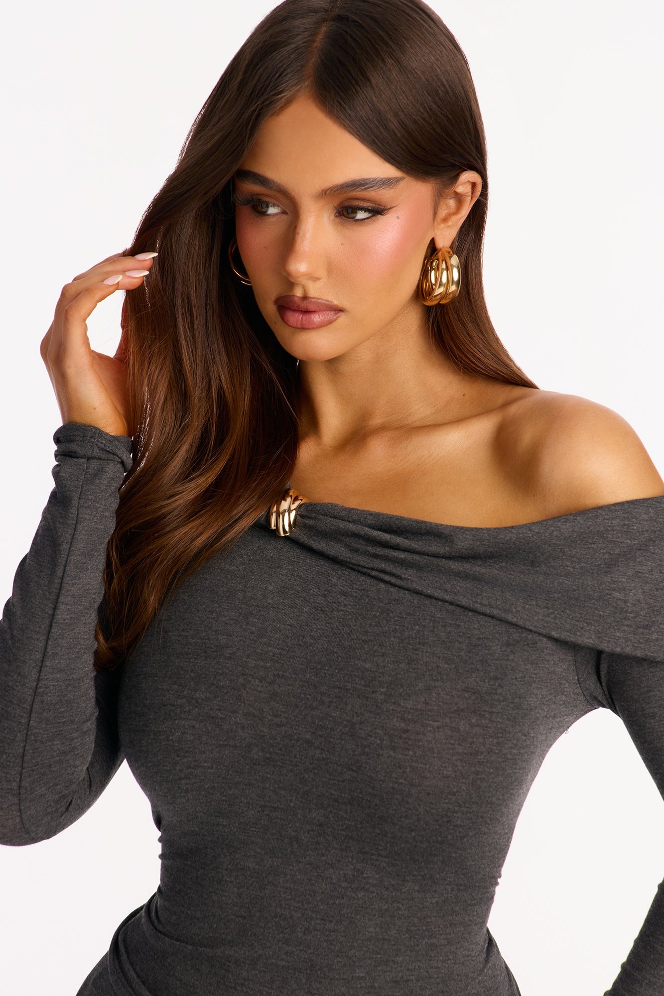 Valerie Off Shoulder Wide Leg Pant Set - Charcoal