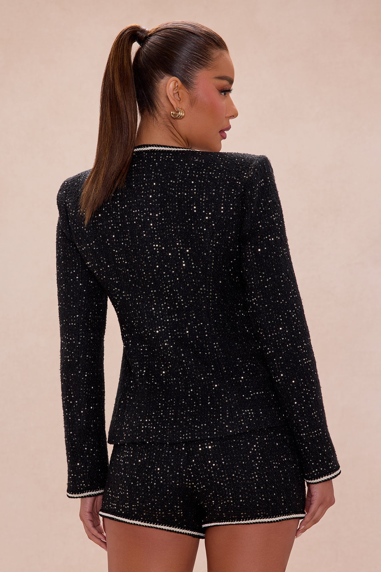 Livy Sequin Tweed Short Set - Black