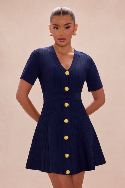 Shelly Button Up Mini Dress - Navy