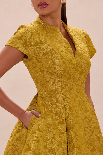 Maribelle Jacquard Midi Dress - Chartreuse