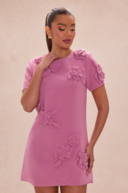 Amaya Floral Applique Mini Dress - Mauve