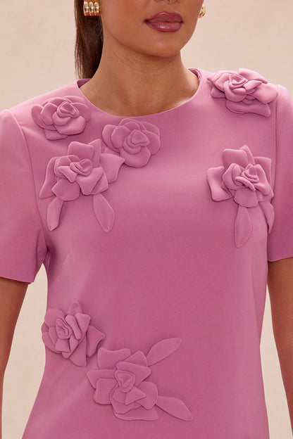 Amaya Floral Applique Mini Dress - Mauve