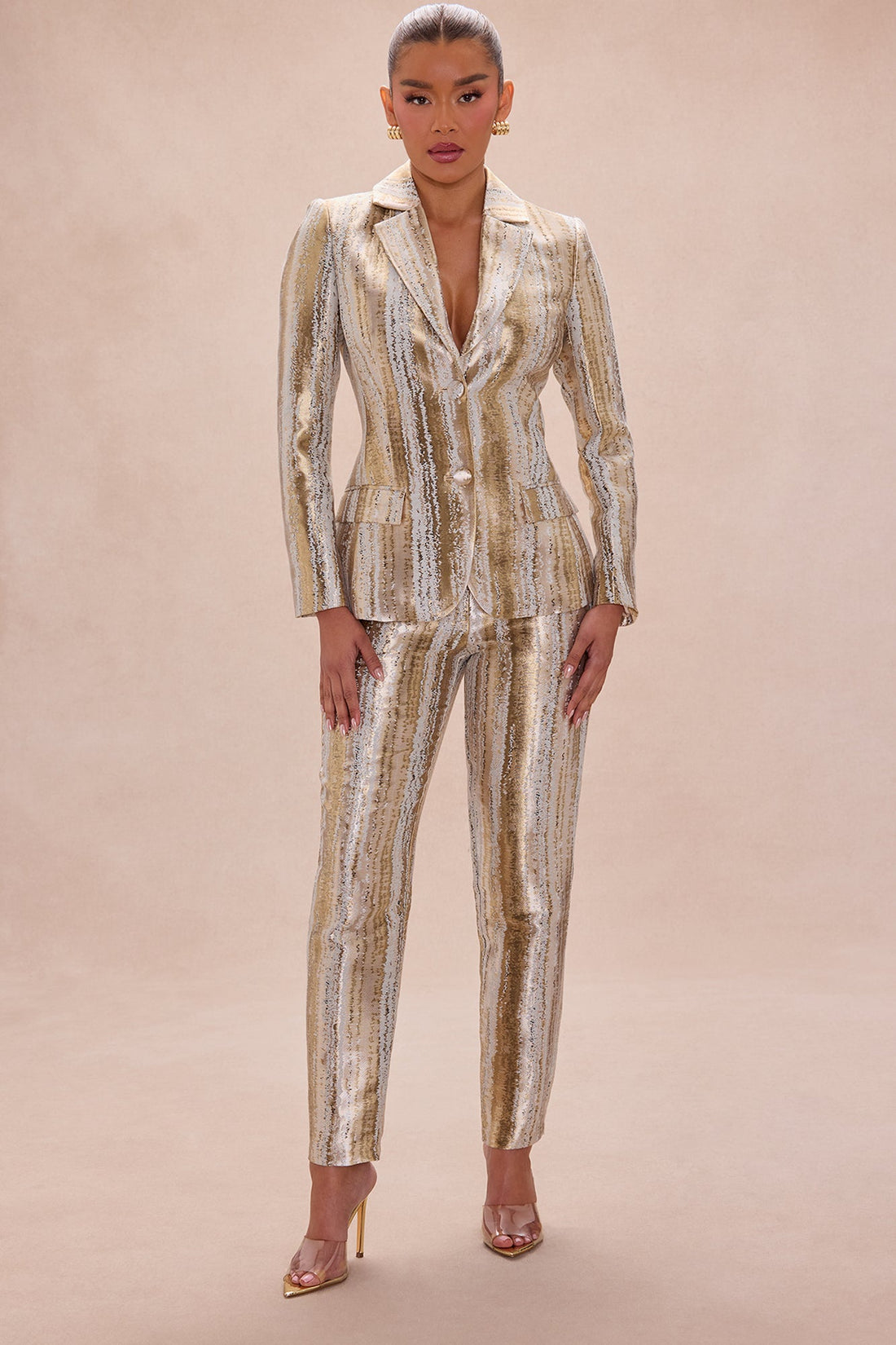 Blake Jacquard Blazer Pant Set - Gold/combo