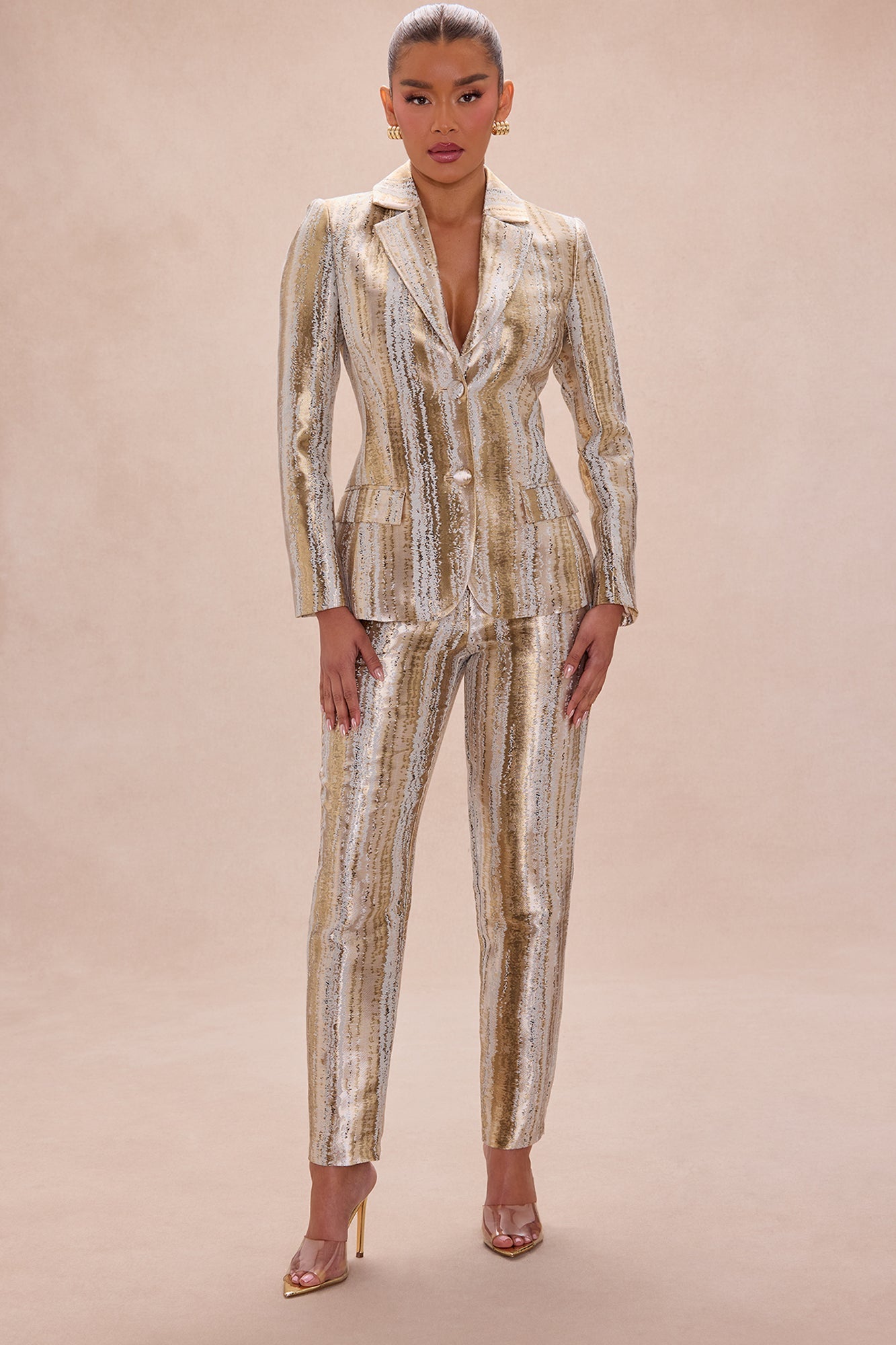Blake Jacquard Blazer Pant Set - Gold/combo