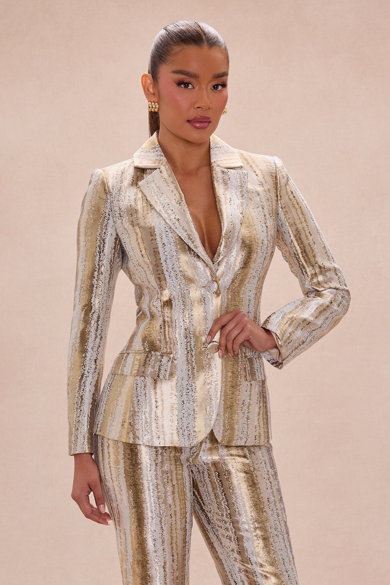 Blake Jacquard Blazer Pant Set - Gold/combo